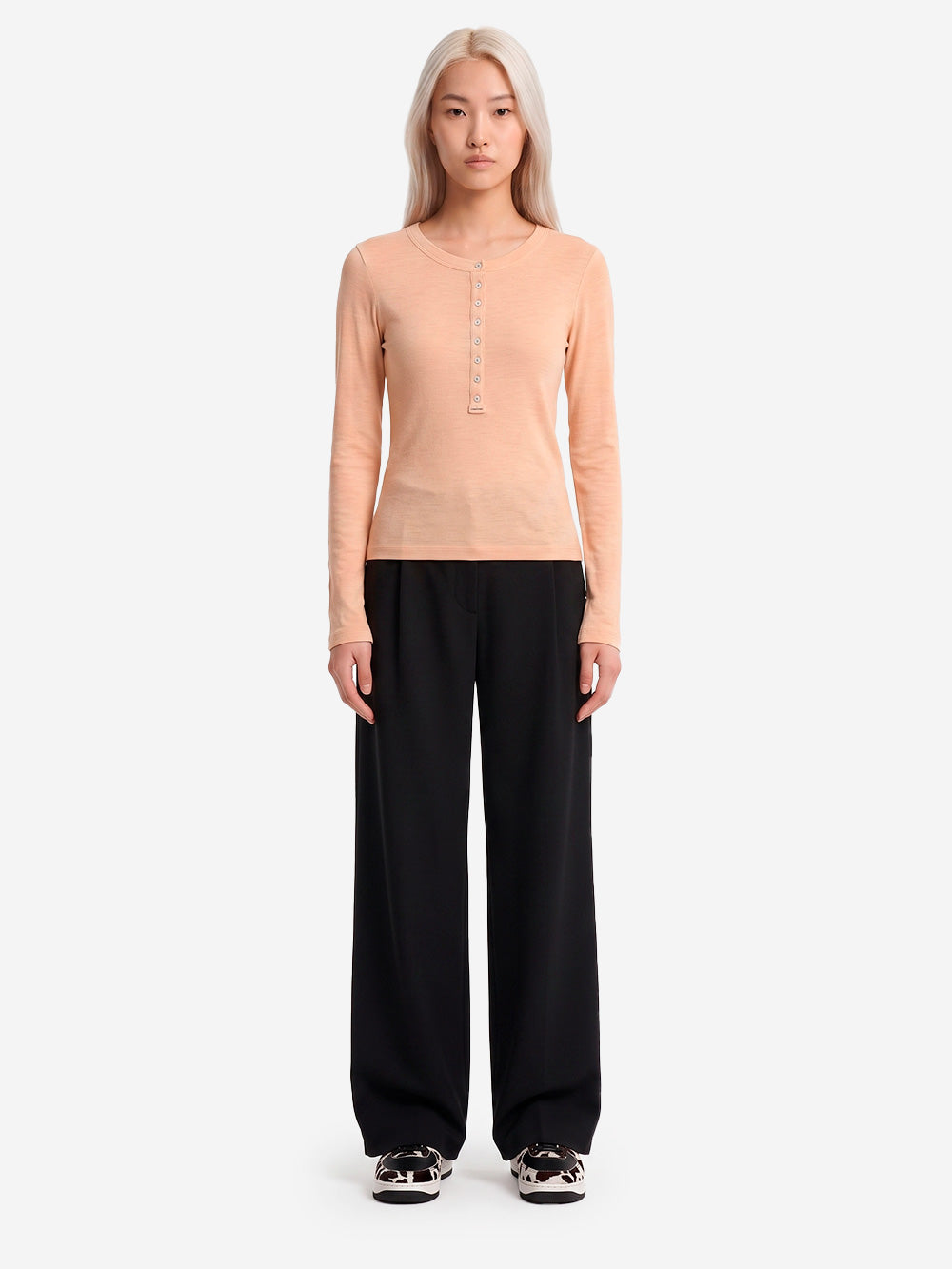 SESSUN Maglia Henley a Coste in Misto Lana Panna Urbanstaroma