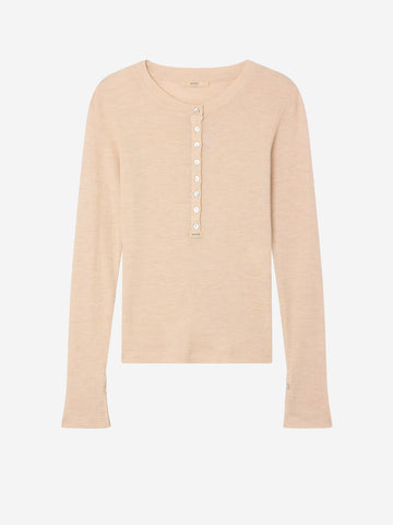 SESSUN Maglia Henley a Coste in Misto Lana Panna