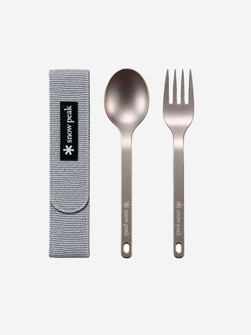 SNOW PEAK Set con cucchiaio e forchetta in alluminio grigio