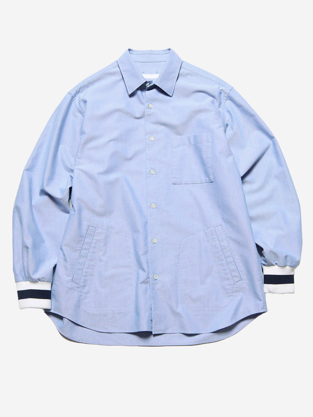 SOPHNET. Camicia Oxford con polsini a costine azzurra blu Urbanstaroma