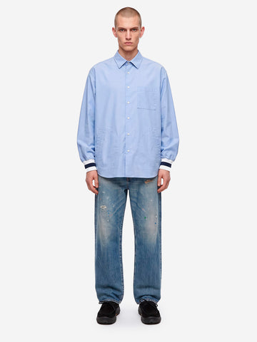 SOPHNET. Camicia Oxford con polsini a costine azzurra blu