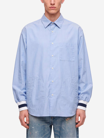 SOPHNET. Camicia Oxford con polsini a costine azzurra blu