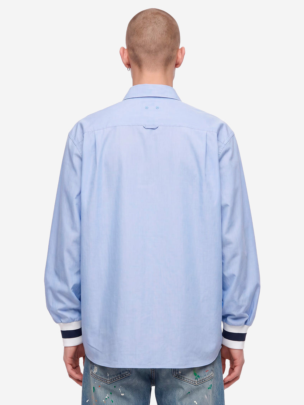 SOPHNET. Camicia Oxford con polsini a costine azzurra blu Urbanstaroma