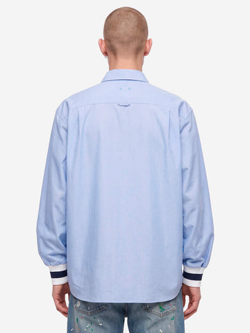 SOPHNET. Camicia Oxford con polsini a costine azzurra blu