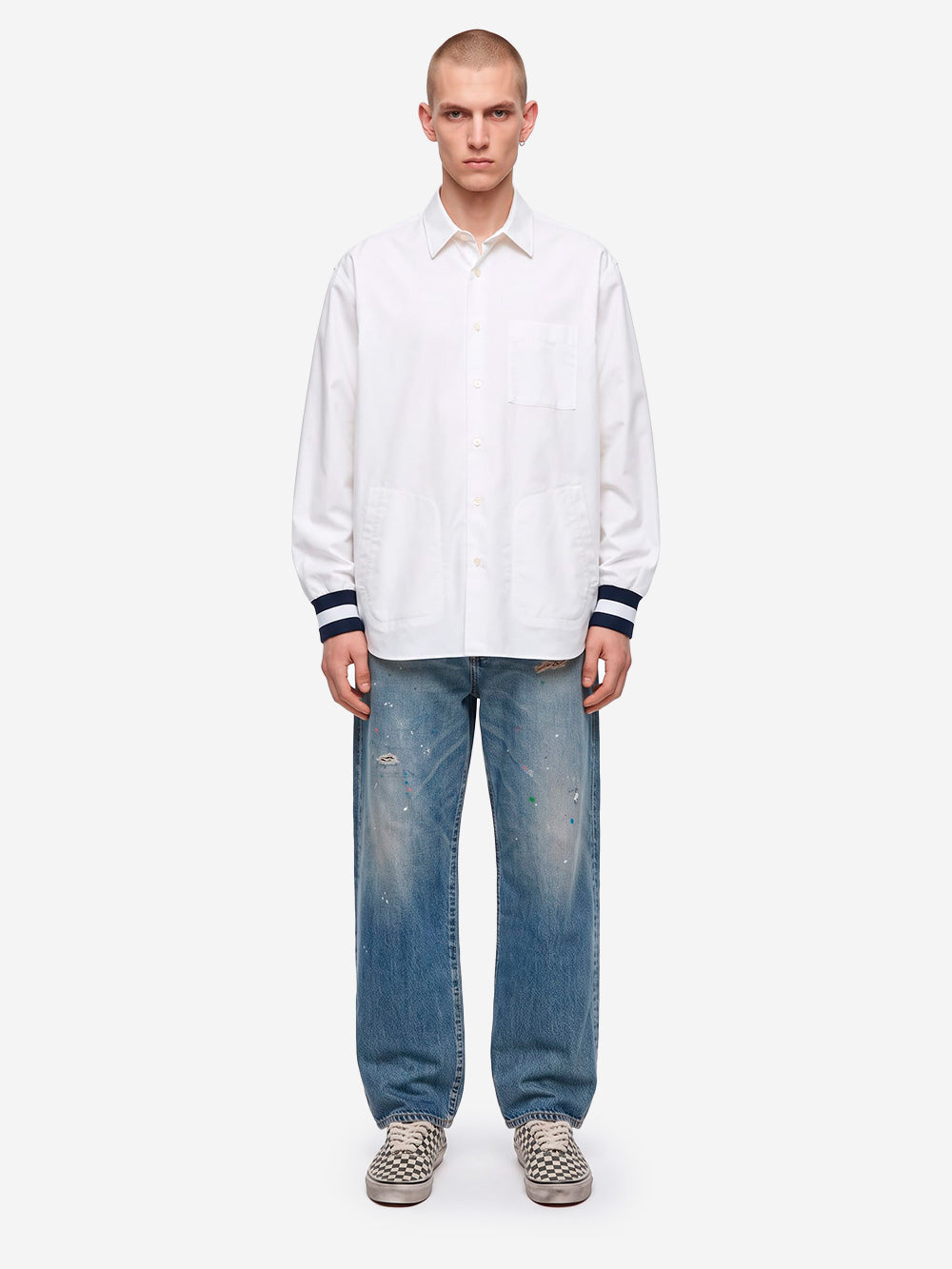 SOPHNET. Camicia Oxford con polsini a costine bianca Bianco Urbanstaroma