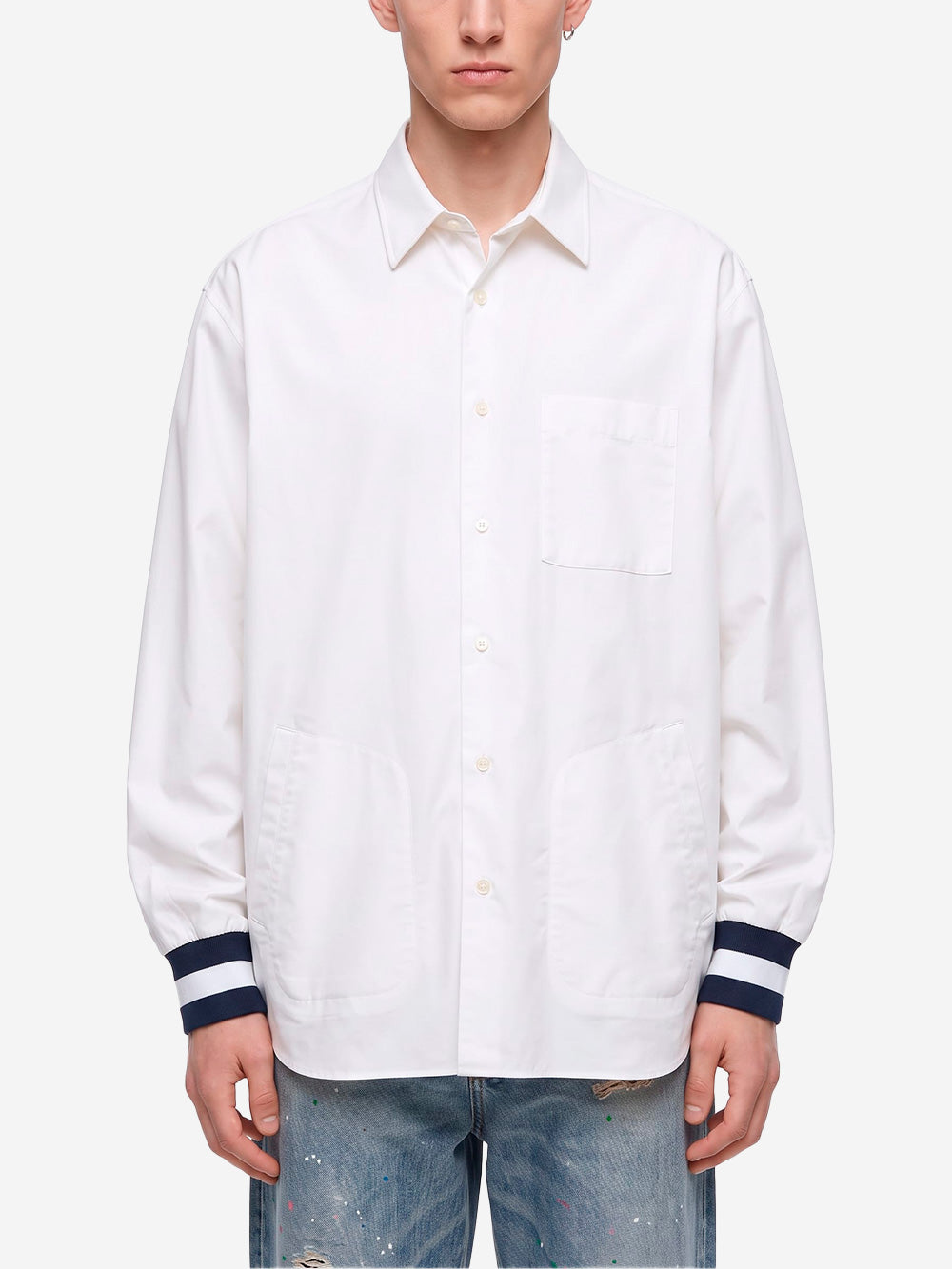 SOPHNET. Camicia Oxford con polsini a costine bianca Bianco Urbanstaroma