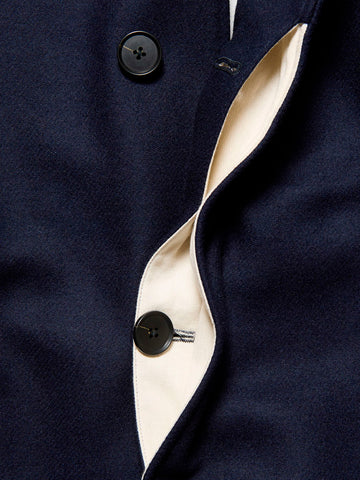 SOPHNET. Cappotto corto in melton di lana blu Navy bianca