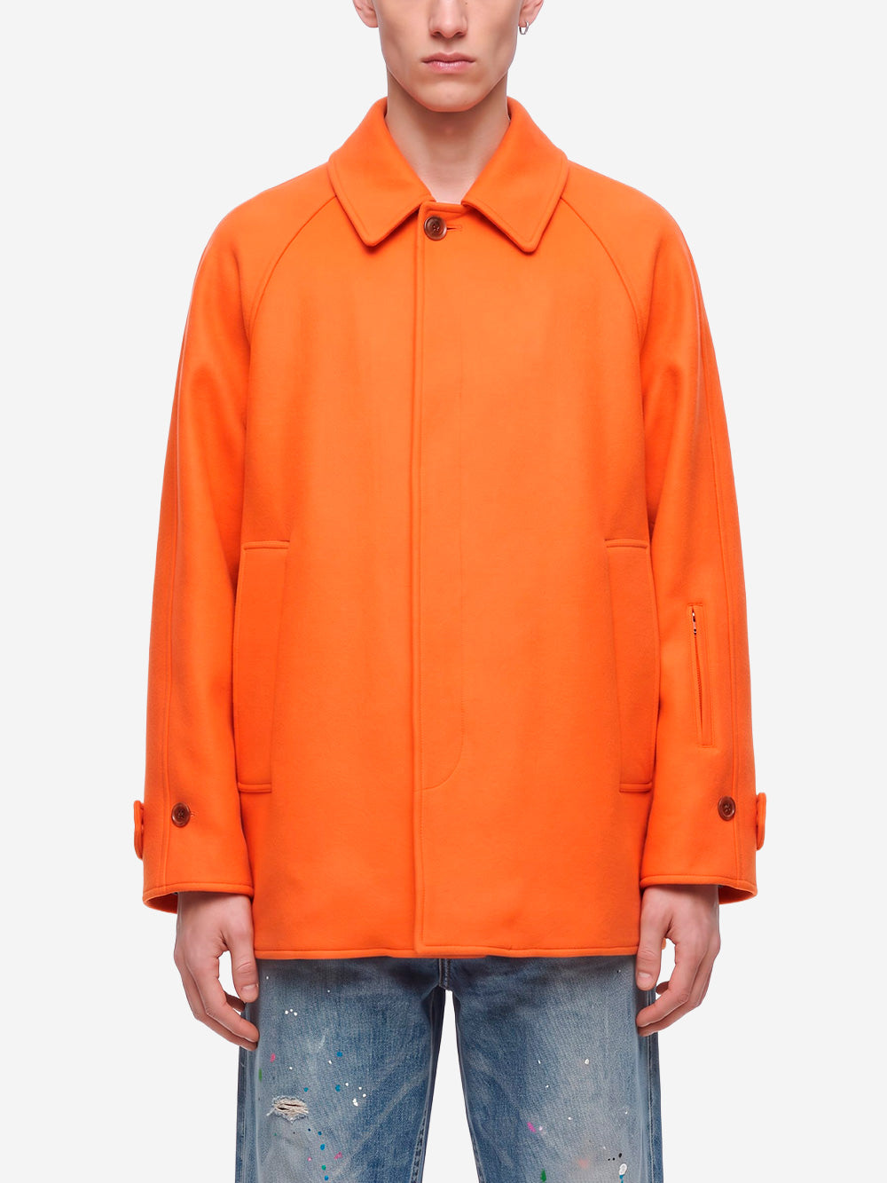 SOPHNET. Cappotto corto in melton di lana arancione arancione Urbanstaroma