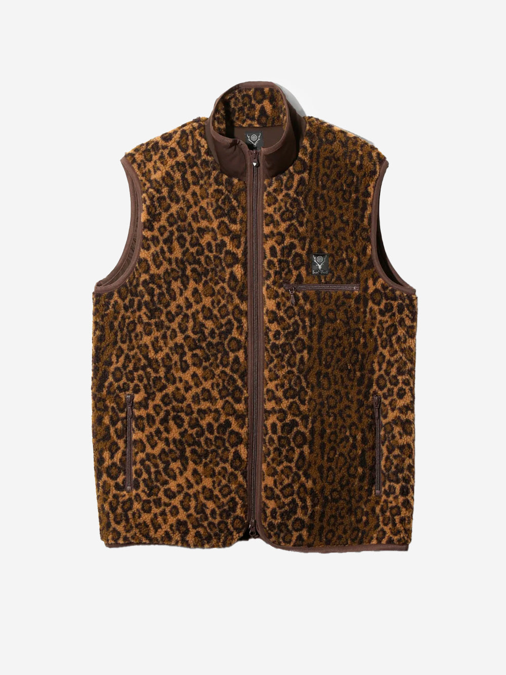 SOUTH2 WEST8 Gilet piping leopardato Khaki Maculato Urbanstaroma