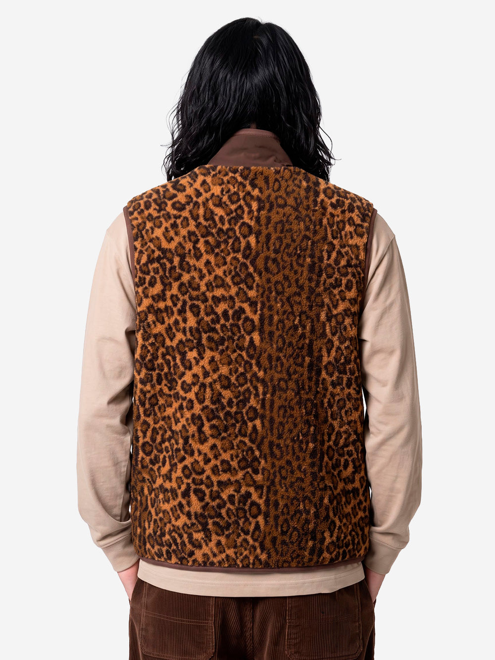SOUTH2 WEST8 Gilet piping leopardato Khaki Maculato Urbanstaroma