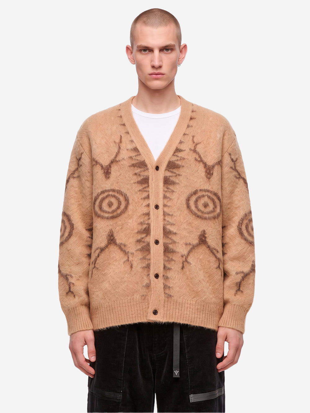 SOUTH2 WEST8 Cardigan Skull &Target beige in misto mohair Beige Urbanstaroma