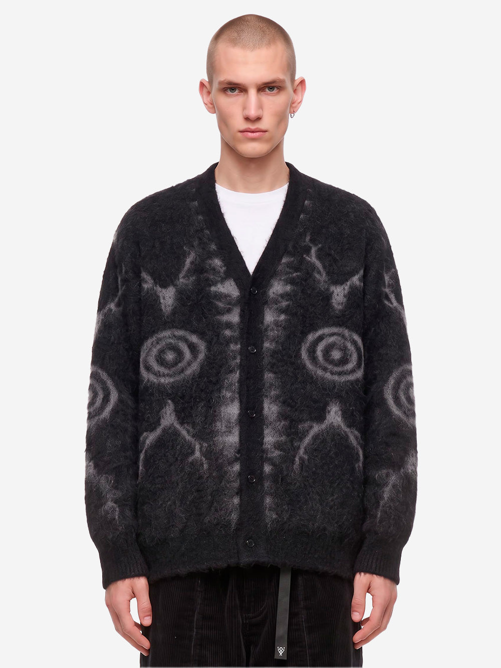 SOUTH2 WEST8 Cardigan Skull &Target nero in misto mohair Nero Urbanstaroma