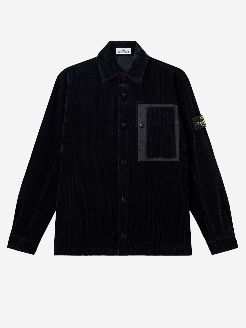 STONE ISLAND Overshirt nera in corduroy di cotone con tasca e badge Nero Urbanstaroma
