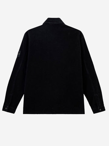 STONE ISLAND Overshirt nera in corduroy di cotone con tasca e badge Nero
