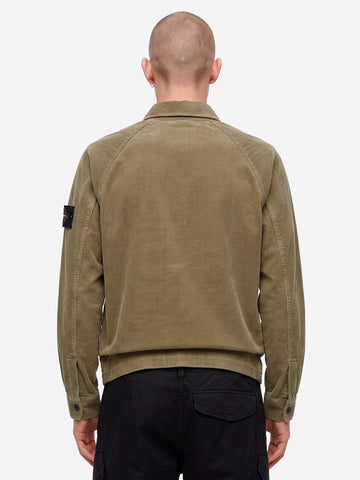 STONE ISLAND Overshirt verde militare in corduroy di cotone con tasca e badge Verde