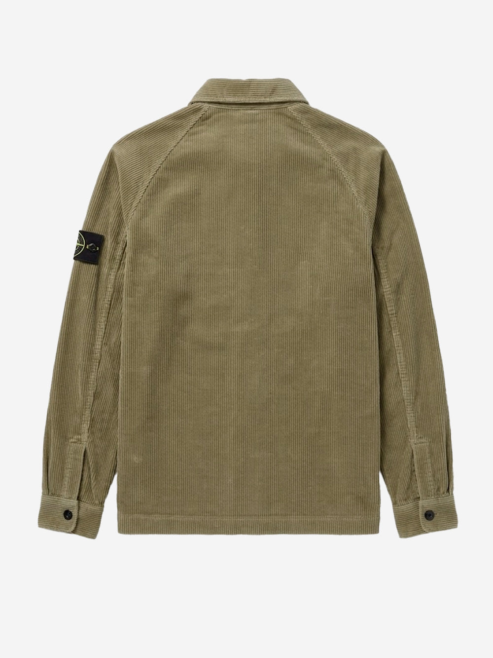 STONE ISLAND Overshirt verde militare in corduroy di cotone con tasca e badge Verde Urbanstaroma