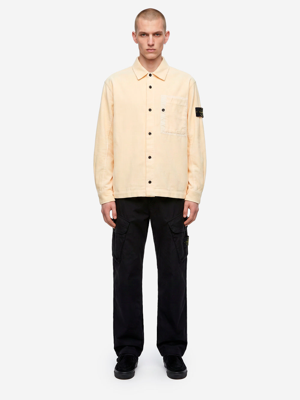 STONE ISLAND Overshirt avorio in corduroy di cotone con tasca e badge Panna Urbanstaroma