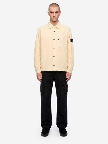 STONE ISLAND Overshirt avorio in corduroy di cotone con tasca e badge Panna