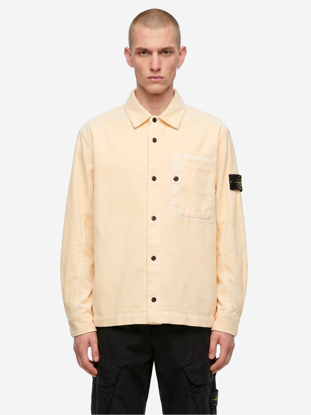 STONE ISLAND Overshirt avorio in corduroy di cotone con tasca e badge Panna Urbanstaroma