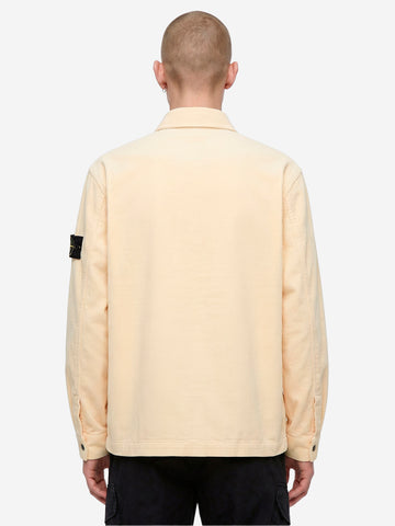 STONE ISLAND Overshirt avorio in corduroy di cotone con tasca e badge Panna