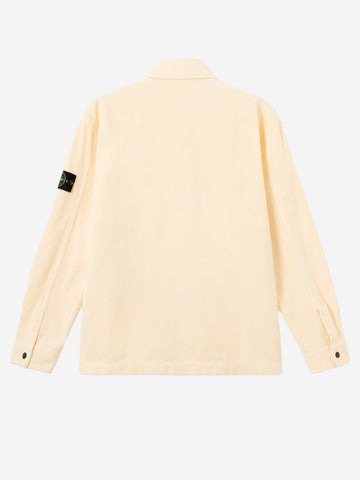 STONE ISLAND Overshirt avorio in corduroy di cotone con tasca e badge Panna