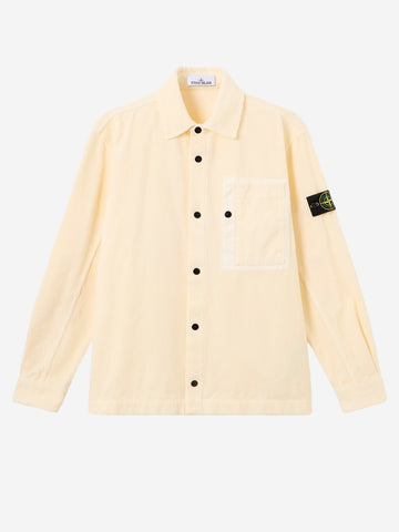 STONE ISLAND Overshirt avorio in corduroy di cotone con tasca e badge Panna