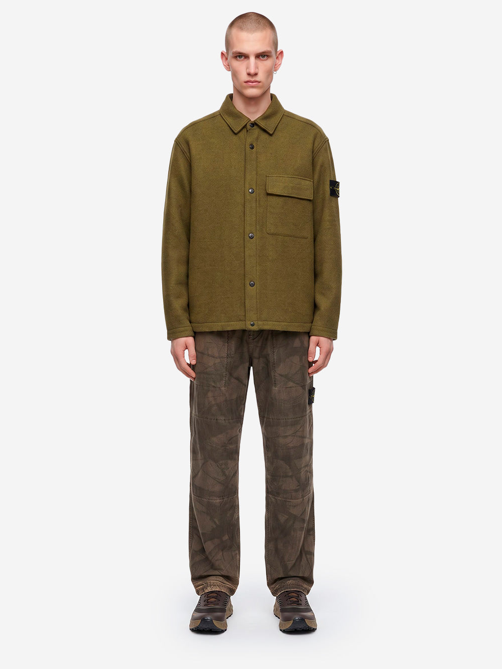 STONE ISLAND Overshirt verde in micro bouclé di lana e nylon Verde Urbanstaroma