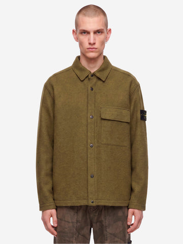 STONE ISLAND Overshirt verde in micro bouclé di lana e nylon Verde