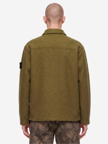 STONE ISLAND Overshirt verde in micro bouclé di lana e nylon Verde