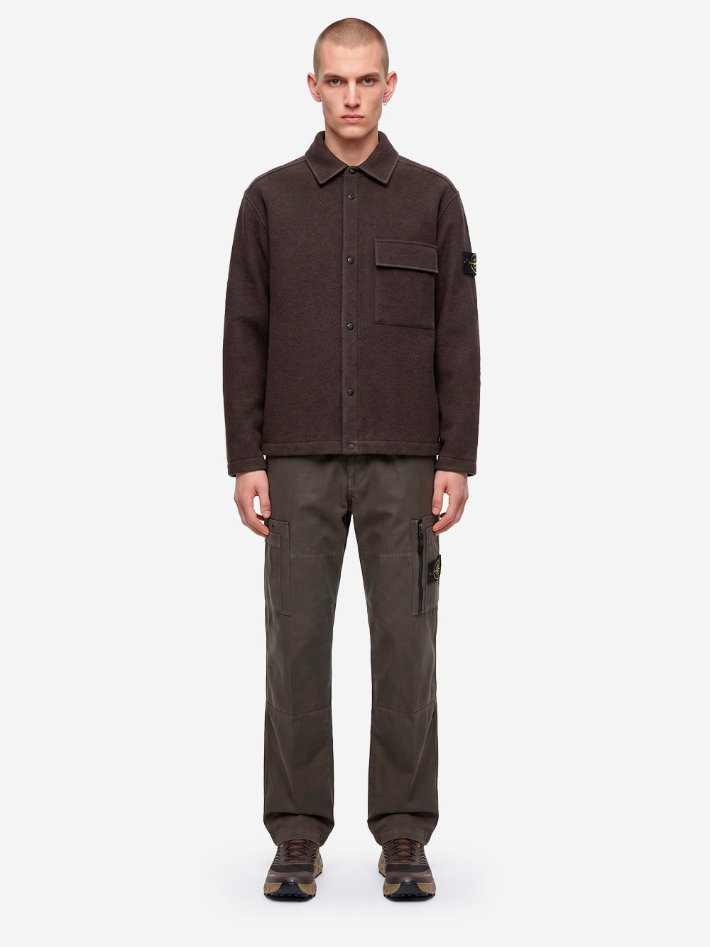 STONE ISLAND Overshirt grigia in micro bouclé di lana e nylon grigio Urbanstaroma