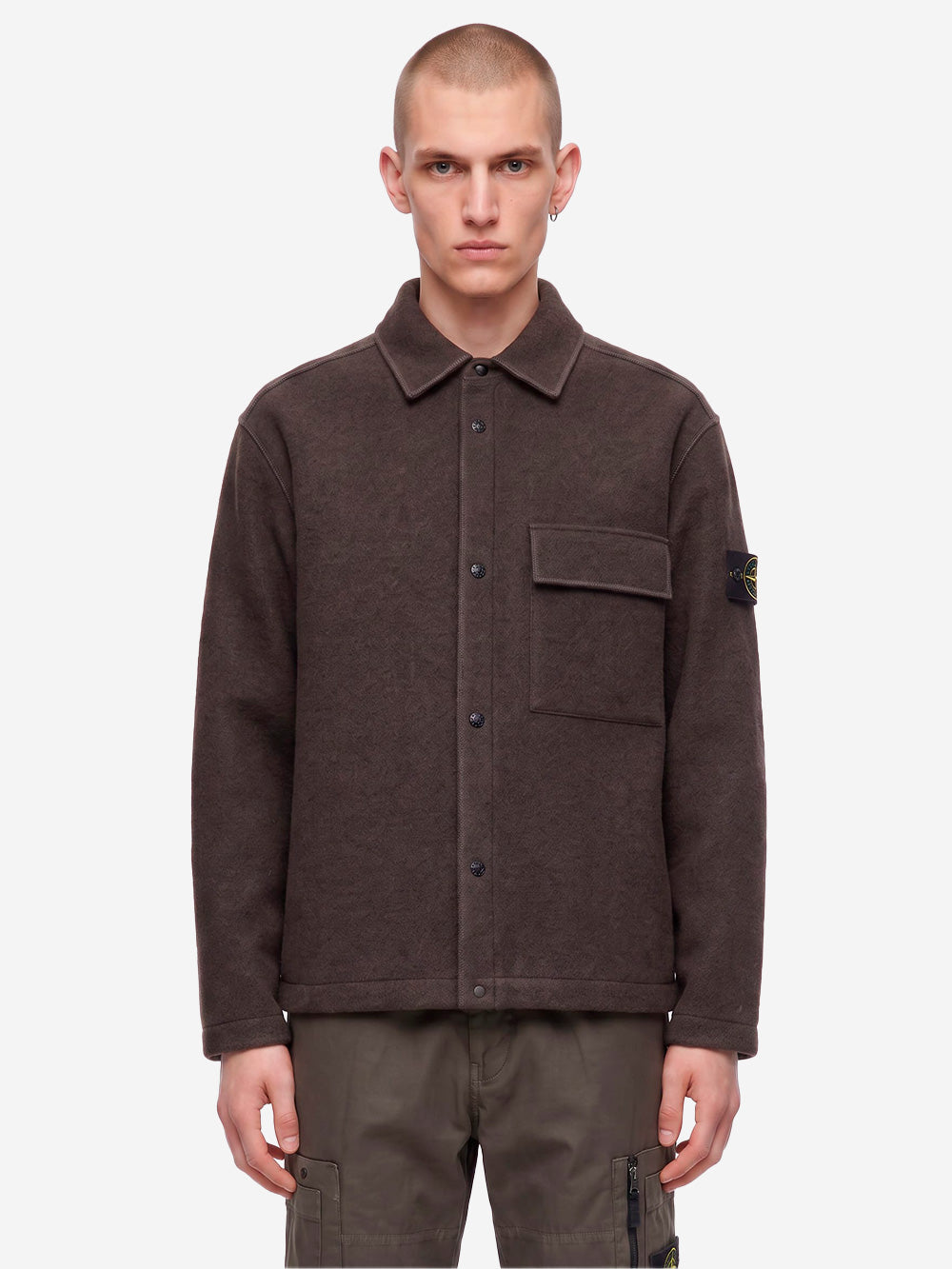 STONE ISLAND Overshirt grigia in micro bouclé di lana e nylon grigio Urbanstaroma