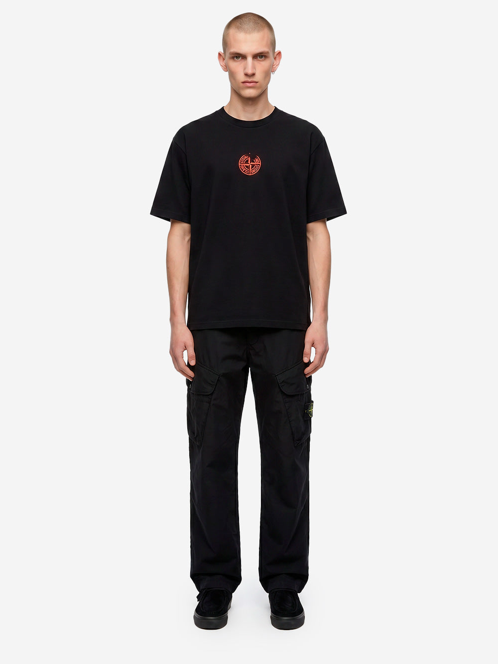 STONE ISLAND T-shirt nera con stampa 'Vertical Placement' Nero Urbanstaroma