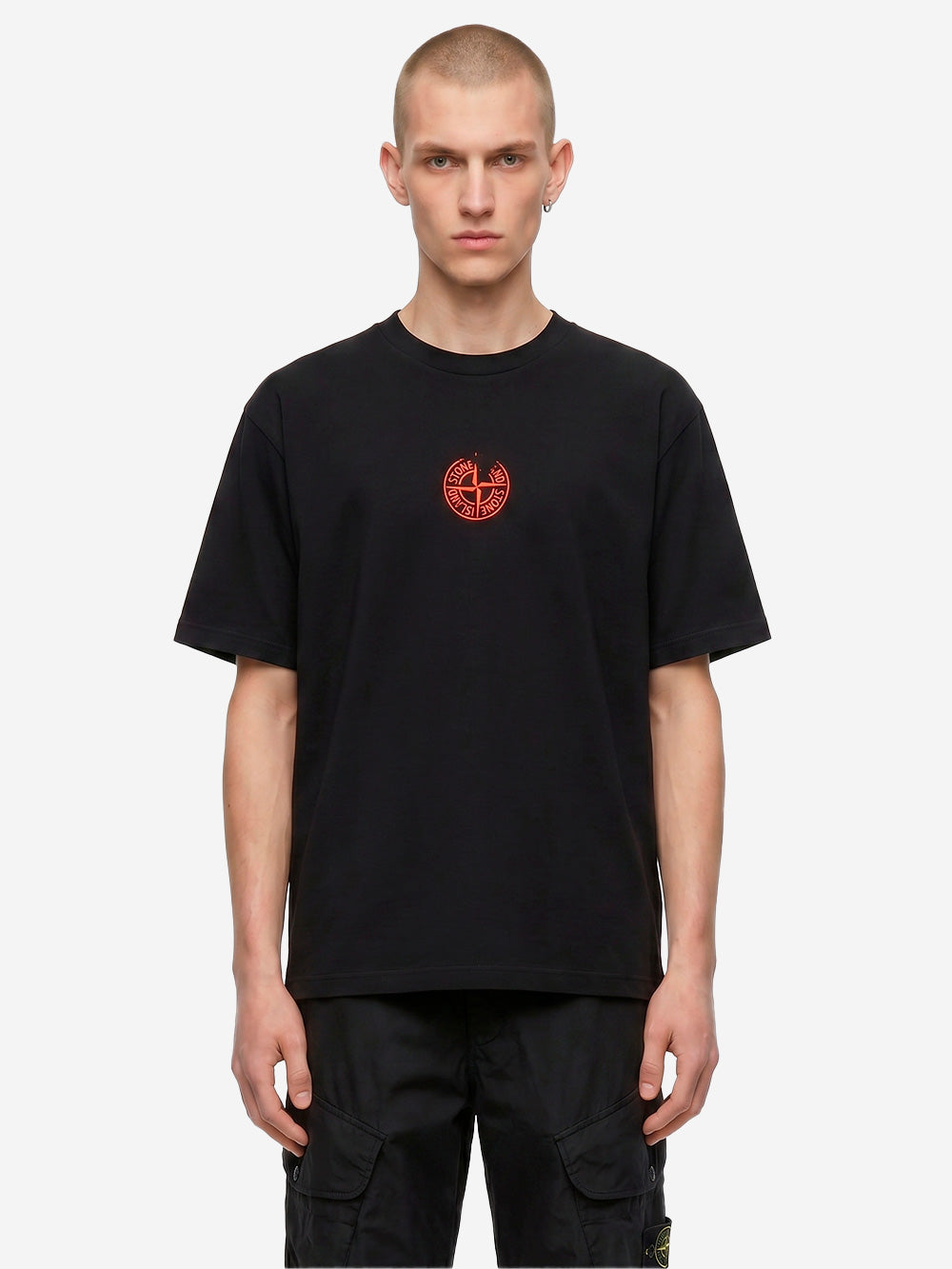 STONE ISLAND T-shirt nera con stampa 'Vertical Placement' Nero Urbanstaroma