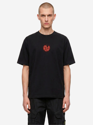 STONE ISLAND T-shirt nera con stampa 'Vertical Placement' Nero