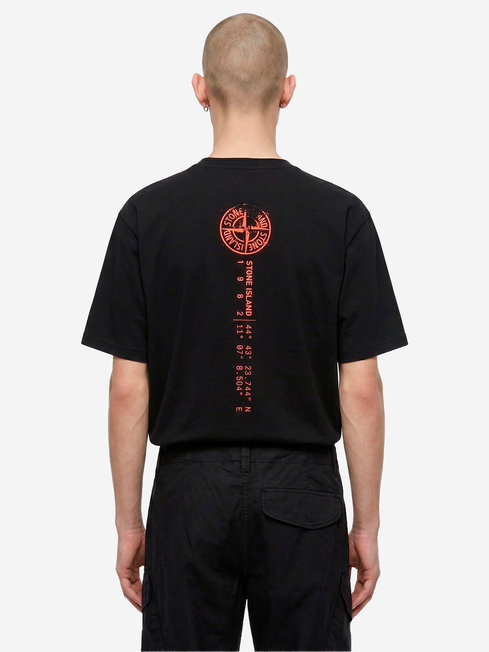 STONE ISLAND T-shirt nera con stampa 'Vertical Placement' Nero Urbanstaroma