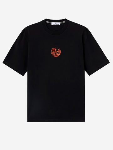 STONE ISLAND T-shirt nera con stampa 'Vertical Placement' Nero
