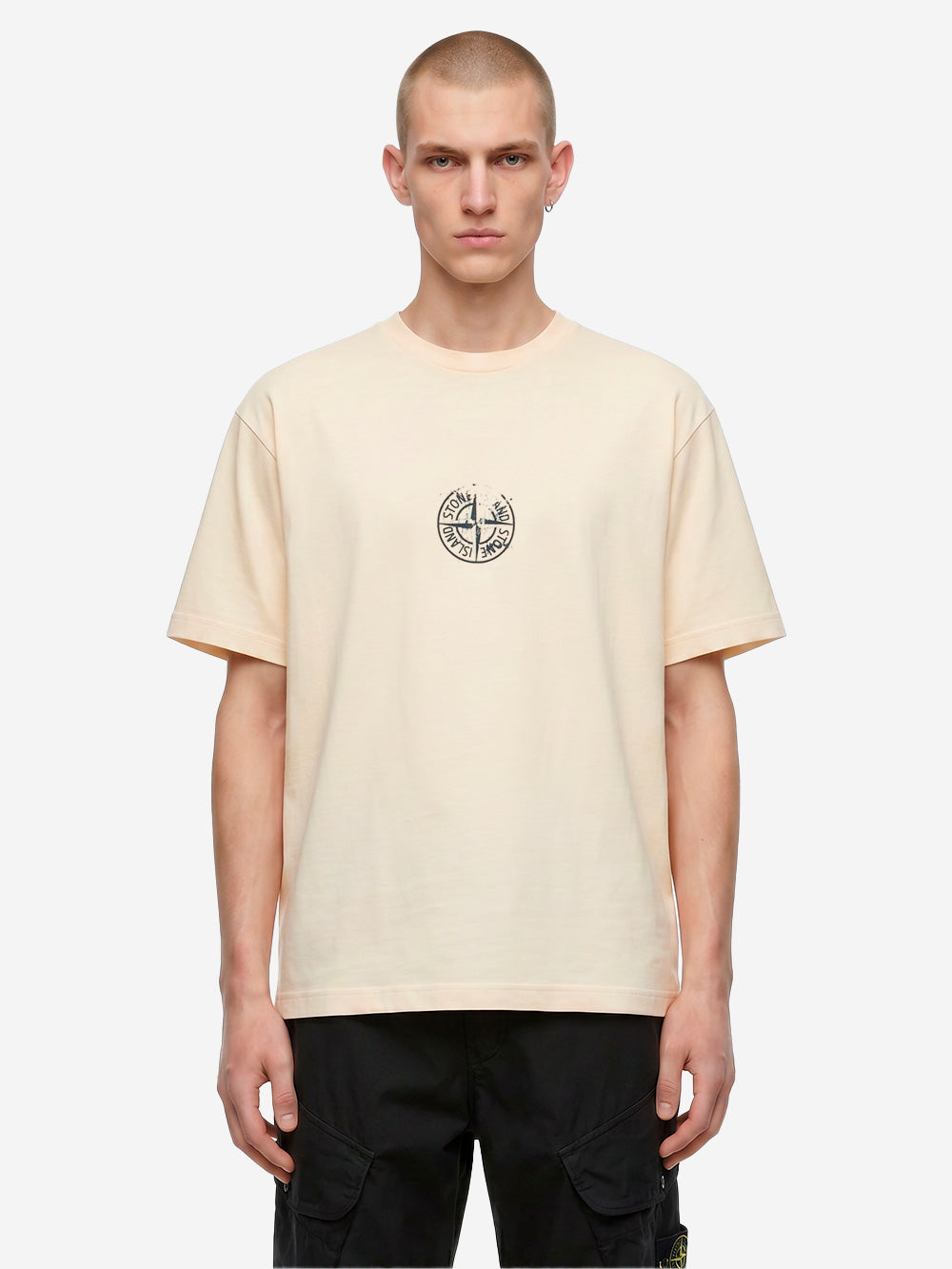 STONE ISLAND T-shirt avorio con stampa 'Vertical Placement' Panna Urbanstaroma