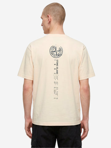 STONE ISLAND T-shirt avorio con stampa 'Vertical Placement' Panna