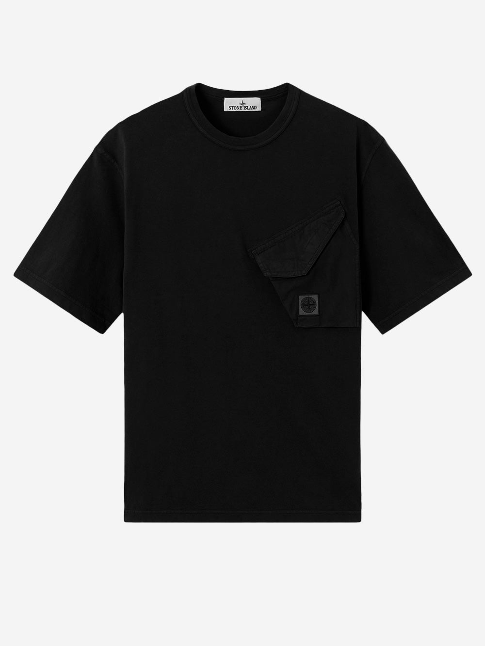 STONE ISLAND T-shirt nera con tasca a soffietto e patch Compass Nero Urbanstaroma
