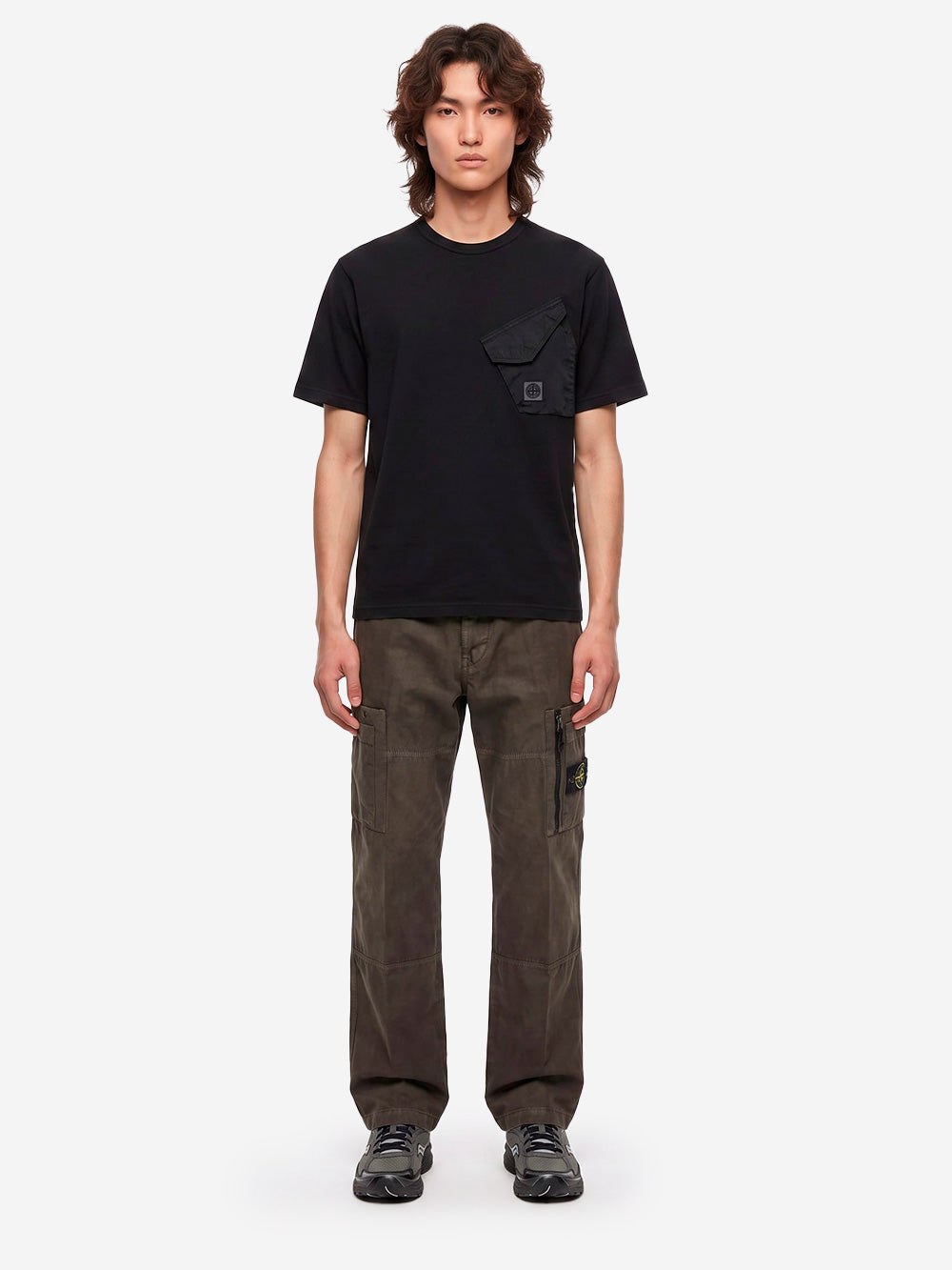 STONE ISLAND T-shirt nera con tasca a soffietto e patch Compass Nero Urbanstaroma