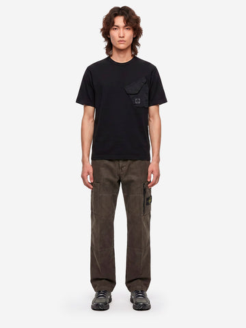 STONE ISLAND T-shirt nera con tasca a soffietto e patch Compass Nero
