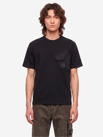 STONE ISLAND T-shirt nera con tasca a soffietto e patch Compass Nero