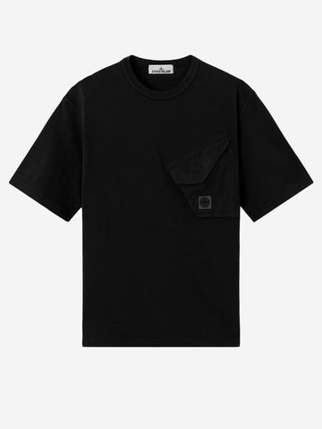 STONE ISLAND T-shirt nera con tasca a soffietto e patch Compass Nero
