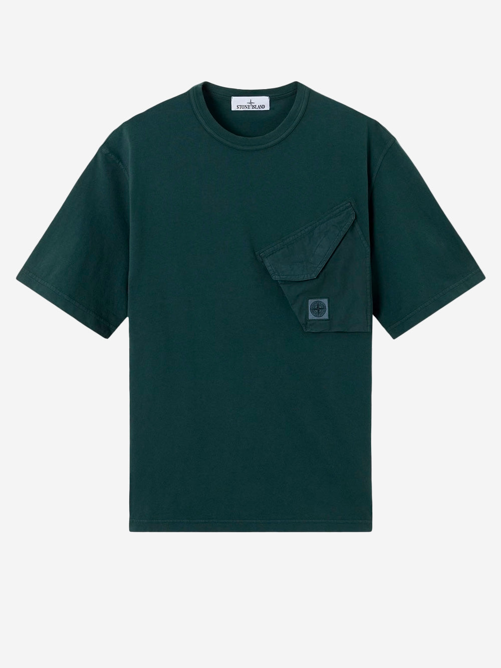 STONE ISLAND T-shirt verde scuro con tasca a soffietto e patch Compass Verde Urbanstaroma