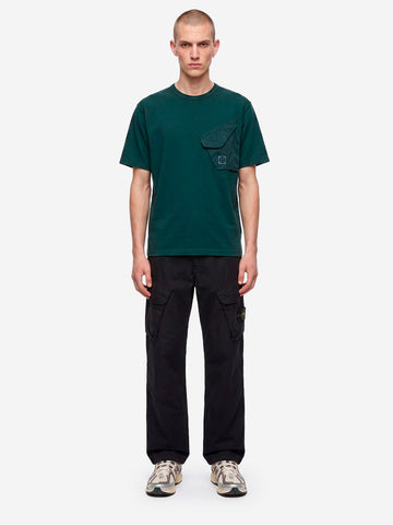 STONE ISLAND T-shirt verde scuro con tasca a soffietto e patch Compass Verde