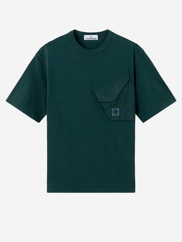STONE ISLAND T-shirt verde scuro con tasca a soffietto e patch Compass Verde