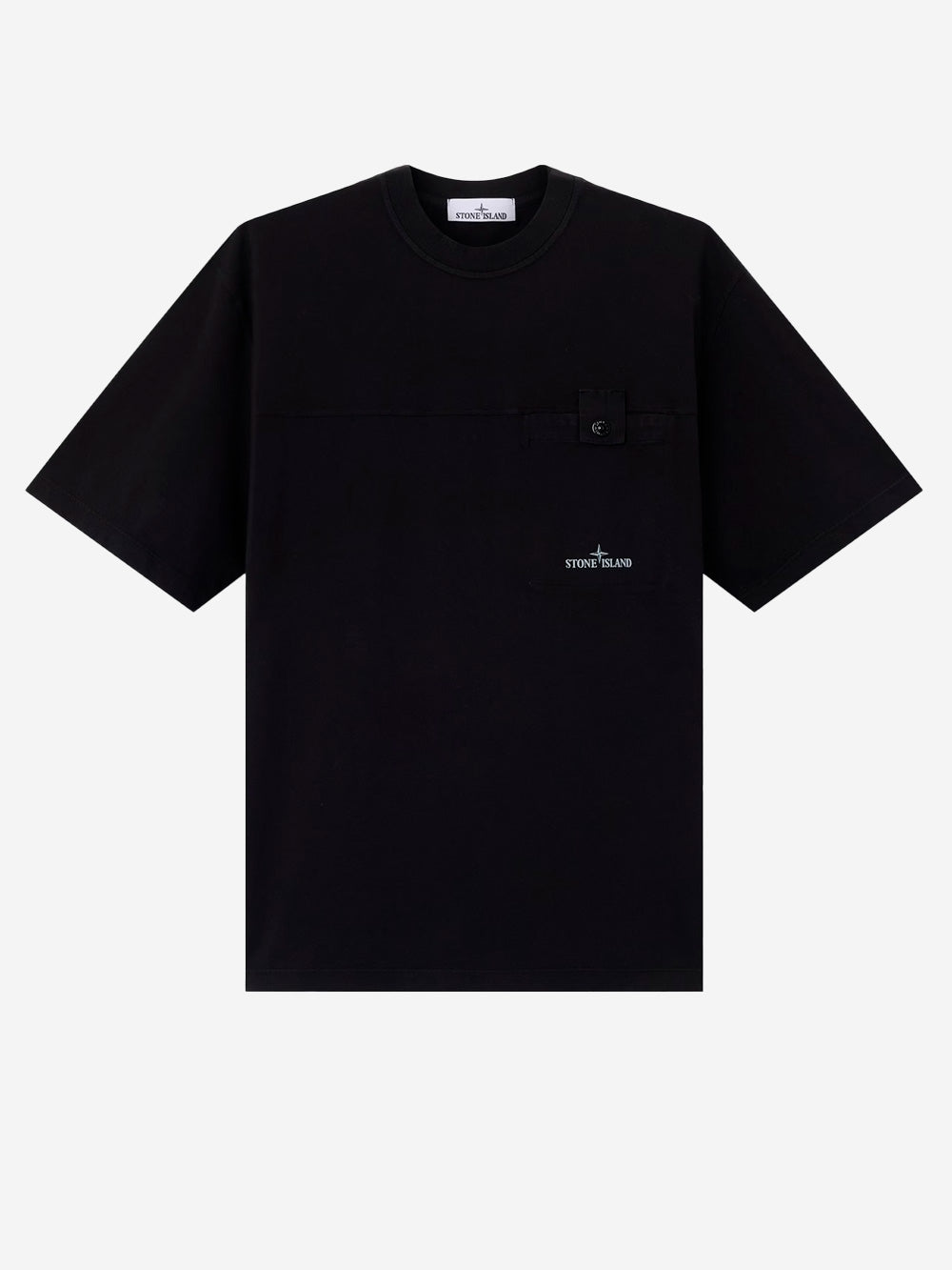 STONE ISLAND T-shirt nera in jersey con logo stampato sulla tasca Nero Urbanstaroma