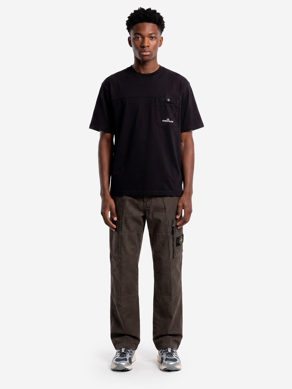 STONE ISLAND T-shirt nera in jersey con logo stampato sulla tasca Nero Urbanstaroma