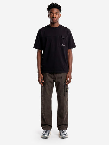 STONE ISLAND T-shirt nera in jersey con logo stampato sulla tasca Nero