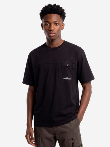 STONE ISLAND T-shirt nera in jersey con logo stampato sulla tasca Nero